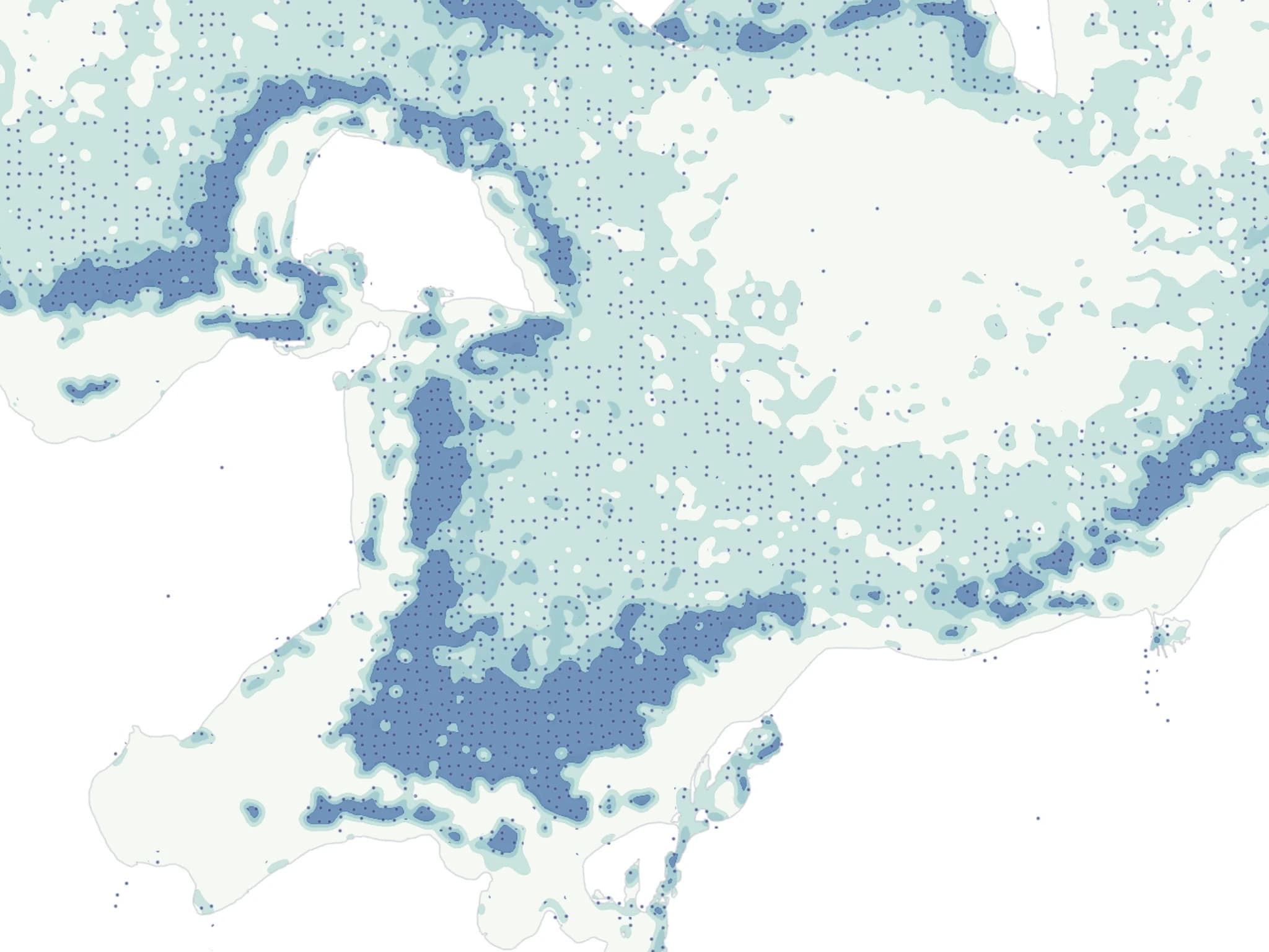 Interactive map showing the development of blue-green algae blooms in the Baltic Sea from 2018 to 2025