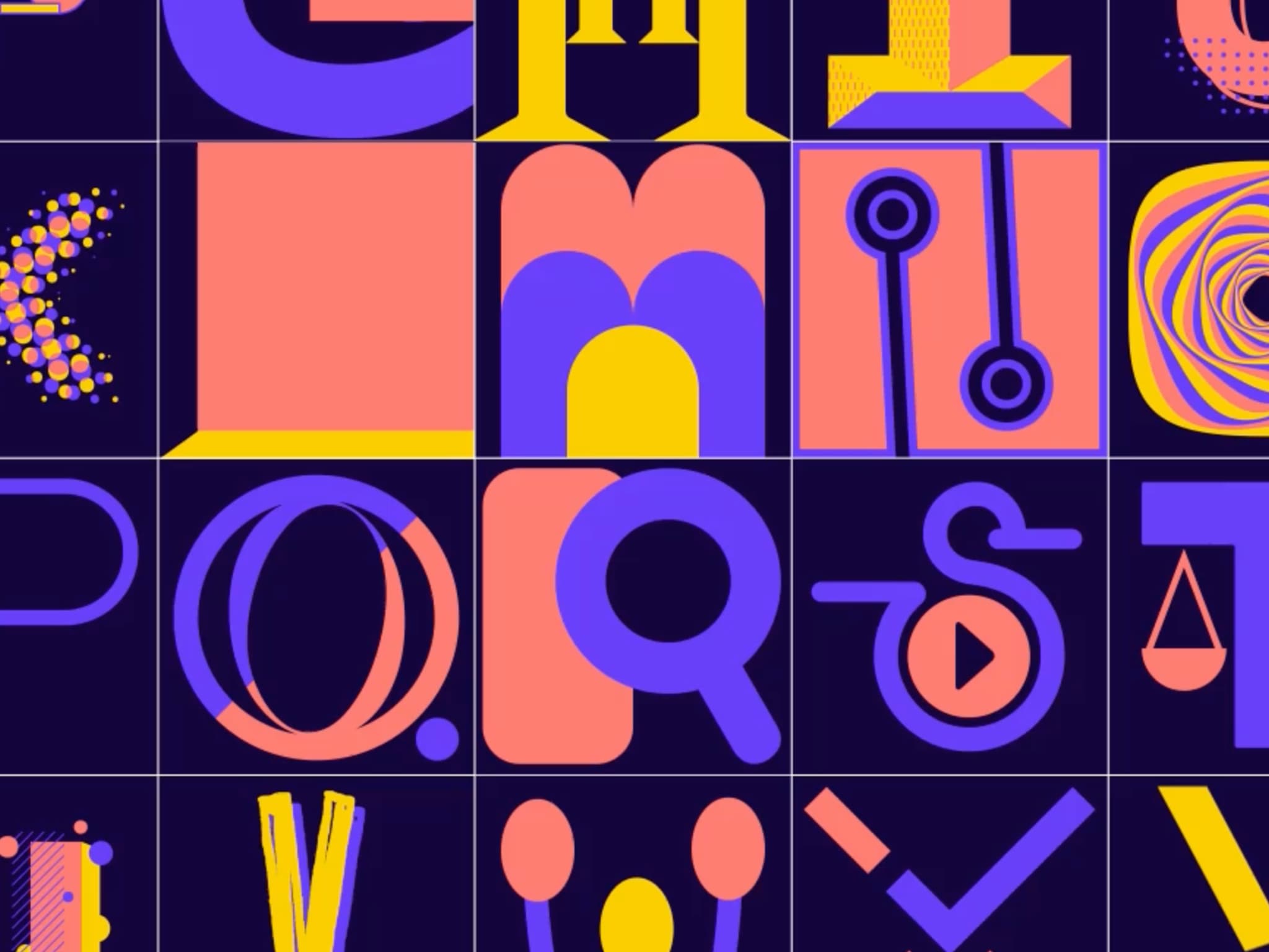 Animated typographic letter from the True Type Advent project for Codetekt